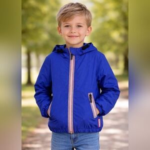 Hunter Blue Jacket with Red and White Accents